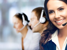 contact centre agents wearing headsets